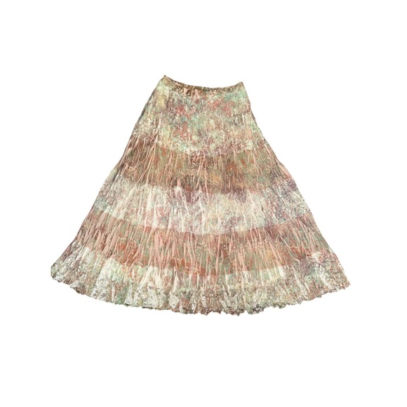Reba Boho Skirt Cottagecore Women's Tiered Maxi Floral Silk Cotton Blend Size M - Picture 2 of 11